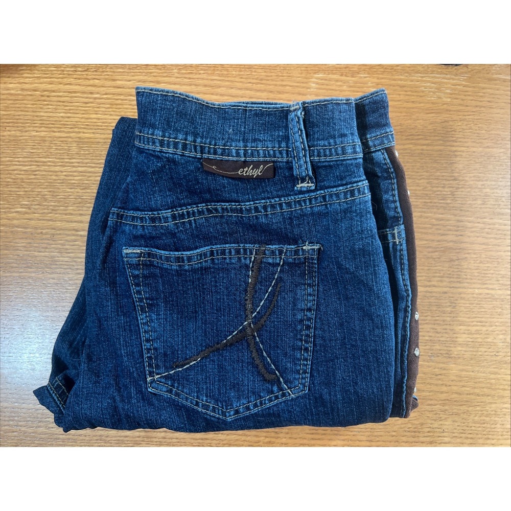 Ethyl Classic Women's Jeans Size 6 Dark Wash Mid Rise Blue Denim Rhinestones